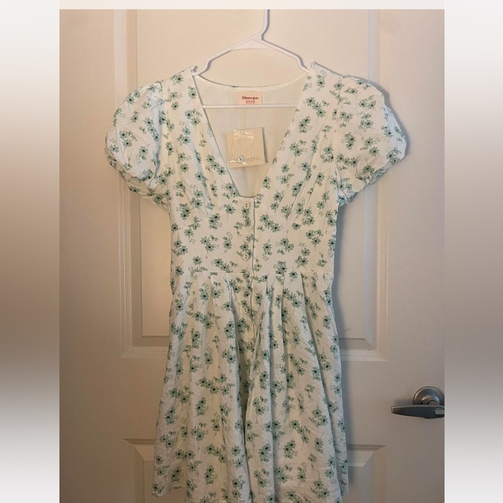 Showpo White Dress with Green Floral Print